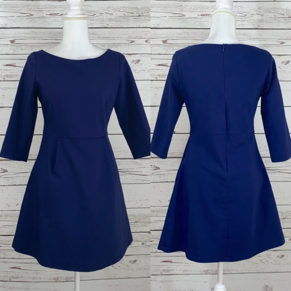 Beautiful dark blue A-line dress with sleeves - Picture 5 of 7